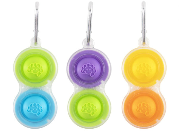Simpl Dimpl Pop It Key Chain front view with transparent frame and silicone pop buttons