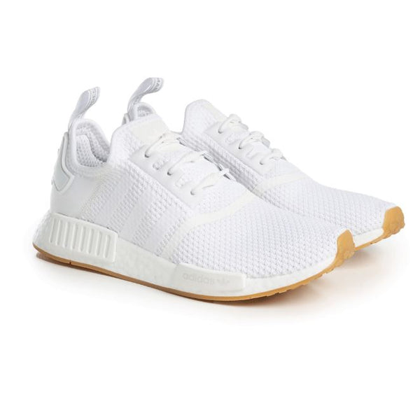 This is an image of white running shoes with White Glydez Laceless Laces.