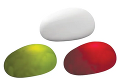 A set of three large colour-changing stones in white, green, and red.