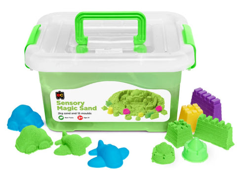 Sensory Magic Sand reusable GREEN modelling sand with moulds for fine motor development and creative play.