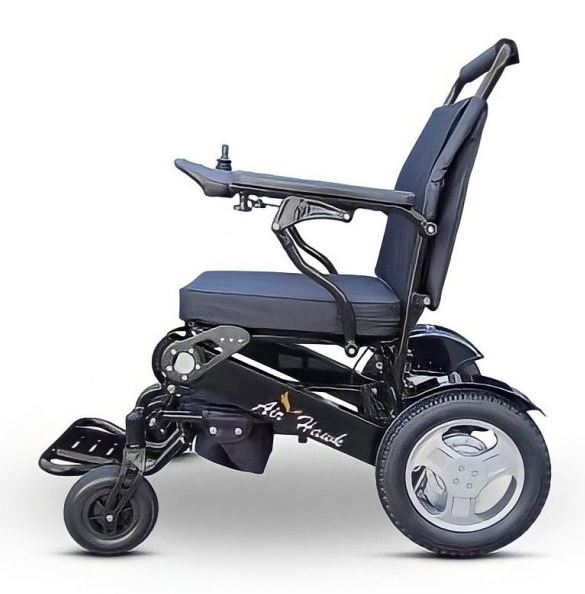 This is an image of the Air Hawk motorised wheelchair with a BLACK Frame.