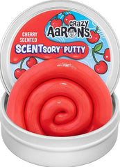 This is an image of Crazy Aarons Scentsory Putty. It is Red and is says Cherry scented