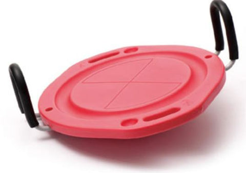 This is an image of the Hand Held Rotation Board. It is red with black handles on the side.