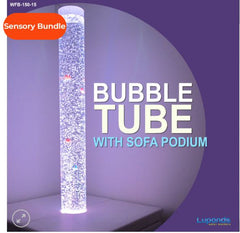 Temporarily out of stock- pre order for end of June, 2024!Sensory Bundle 150S – 1.5m Bubble Tube Column Water Feature with Sofa Podium and Wall Bracket