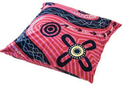 This is an image of a cushion. Billyara Indigenous Art. Country and Animal..