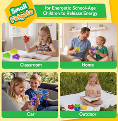 Textured Flip Cube Fidget Tool Set showing portable use at home, school and work