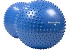 This is an image of a blue Therapy Inflatable Sensory Ball with Tactile Nubs that  is a peanut shape. It has tactile nubs with a smooth semi circle at each end. The brand is BouncyBand.