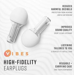 This is an image of Vibes Hi-Fidelity Reusable Noise Reduction Ear Buds.