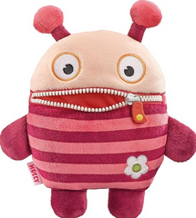 This is an image of a Plush toy with striped body and flower detail on a white background, Worry Eater