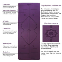 This is an image of a purple Yoga fitness Mat with alignment lines to assist with foot placement