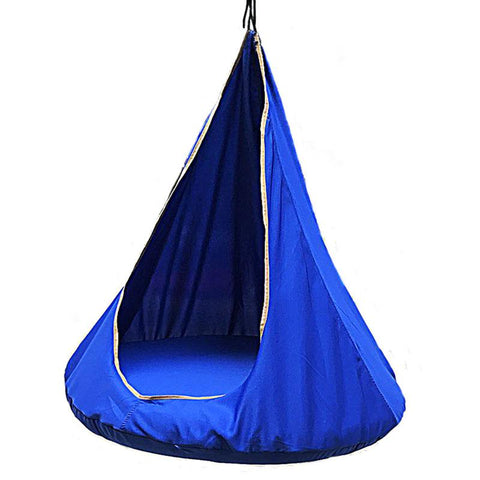 This is an image of a Blue Kids Hanging Nest Hammock with an opening at the front