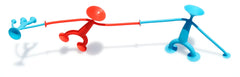 A large blue Oogi is pulling a large red Oogi, who in turn is pulling a small blue Oogi.