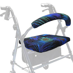 Rollator seat and bar covers with peacock feather pattern