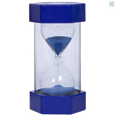 A sand timer filled with blue sand
