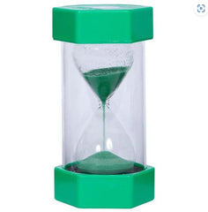 A sand timer filled with green sand