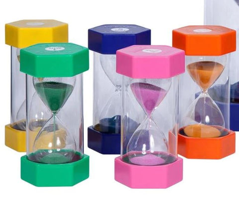 A set of multi-coloured sand timers