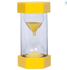 A sand timer filled with yellow sand