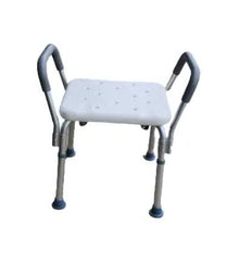 This is a front view of a Shower Stool with removable hand rests and the back rest removed.