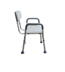 This is a side View of a Shower Chair with a backrest and Hand rest adjustable removable 