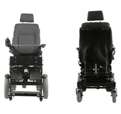 This is an image of the Full Standing Wheelchair Electric Mobility Aid With Back And Footrest - Electrically Adjustable_ GEMN1003 - it shows the front view and the back view of the chair.