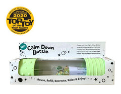 Image of a light green DIY calm down bottle for Autism and sensory overload