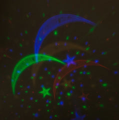 This is an image of a Calming Sensory Projection Lamp showing colourful moon shapes and stars For Calming Sensory Zones - Autism