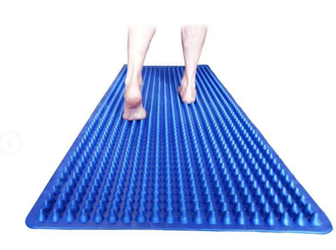 This is an image of a someone walking on a Blue Tactile Walkway for Autism