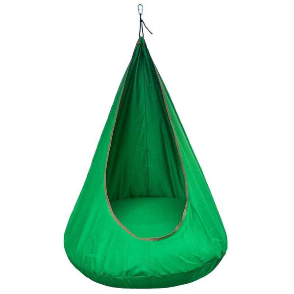 This is an image of a Green Kids Hanging Nest Hammock with an opening at the front