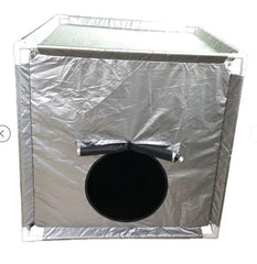 This is an image of a Pop-Up Sensory Space Tent. It is silver on the outside and black on the inside. Great for Autism.
