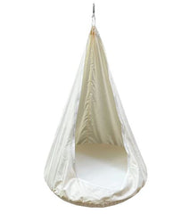 This is an image of a white, off-white, cream Kids Hanging Nest Hammock with an opening at the front