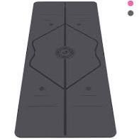 This is an image of a Black Yoga fitness Mat with alignment lines to assist with foot placement