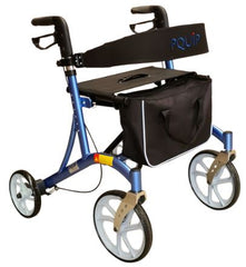 This is an image of a Euro Style 10" Front X-Fold Rollator. It has a blue frame.