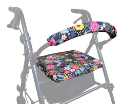 Rollator seat and bar covers with modern floral pattern